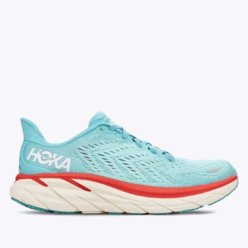 Clifton 8 Women’s Hokas. Teal and orange. Good condition, still some use left.